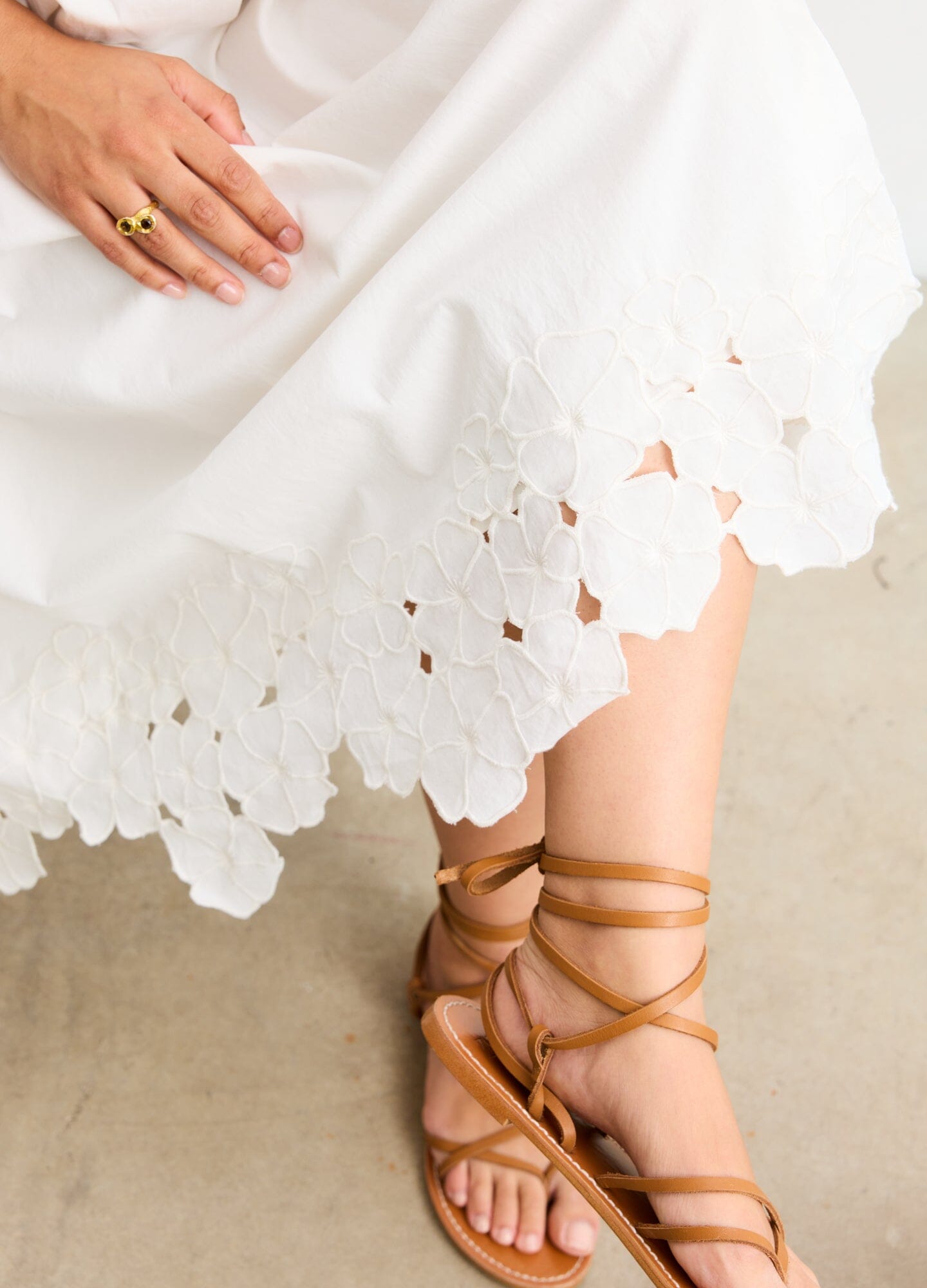 The Floral Embroidered Carolina Dress - White cotton poplin maternity dress with floral embroidery and scalloped hem, designed for pregnancy, nursing, and.