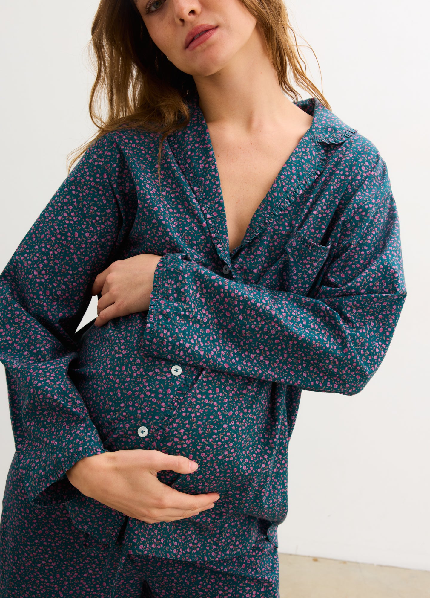 The Ruffle PJ Buttondown Top