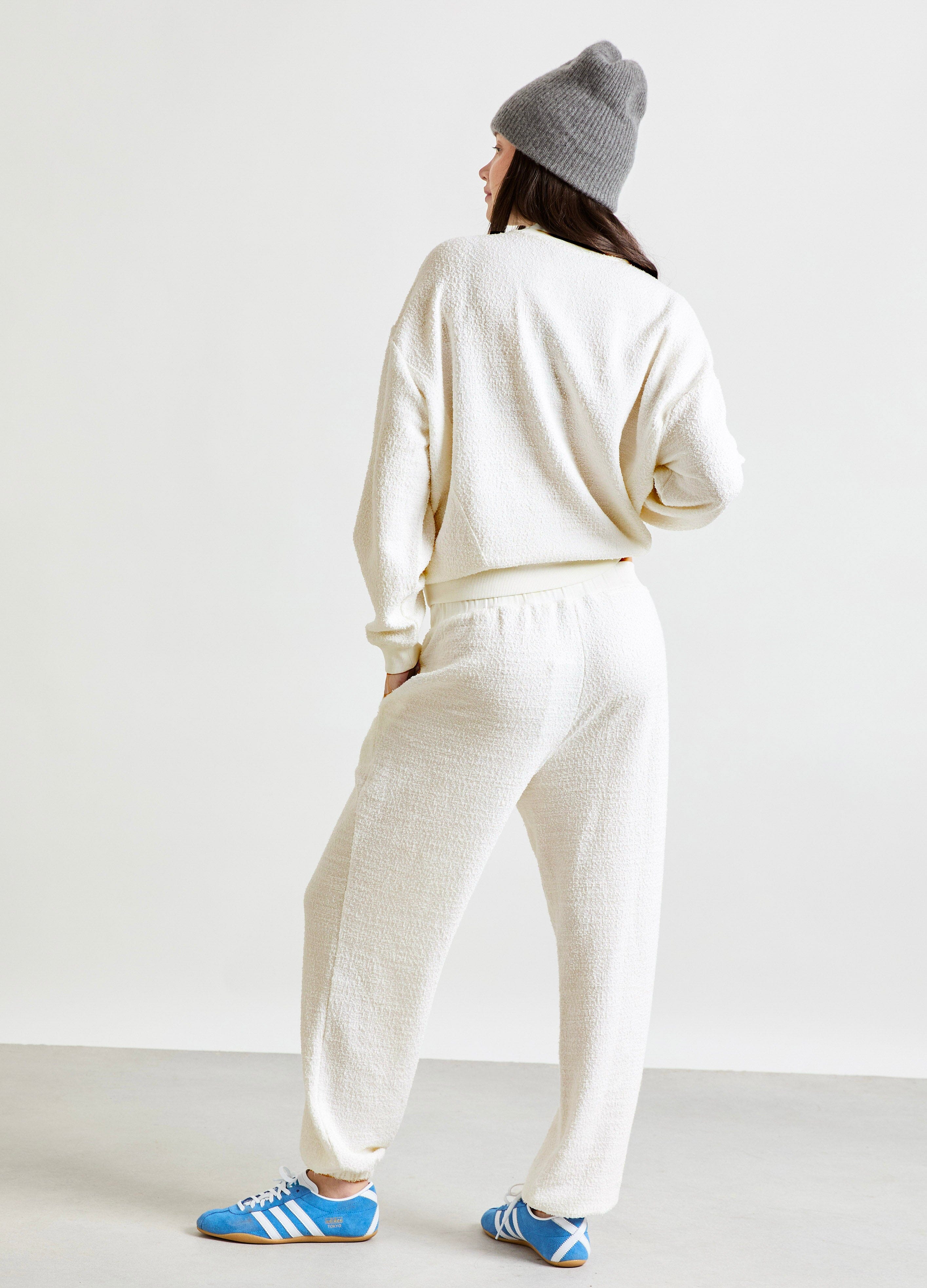 The Dina Boucle Lounge Pant - Ivory boucle lounge pants and matching long-sleeve top designed for maternity, nursing, and postpartum comfort.