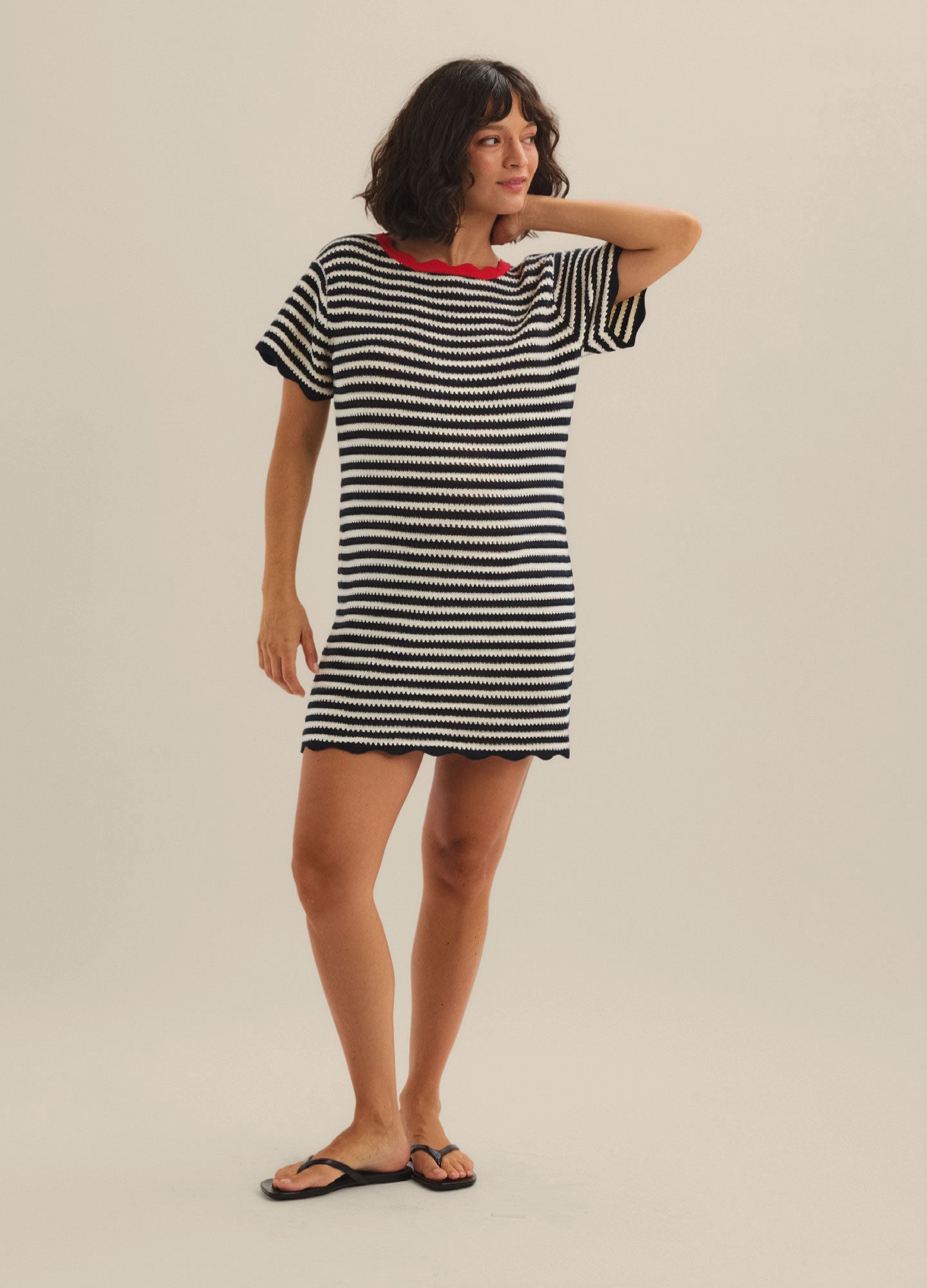 HATCH x Ciao Lucia Elide Navy Stripe Cotton Blend Knit Mini Dress L