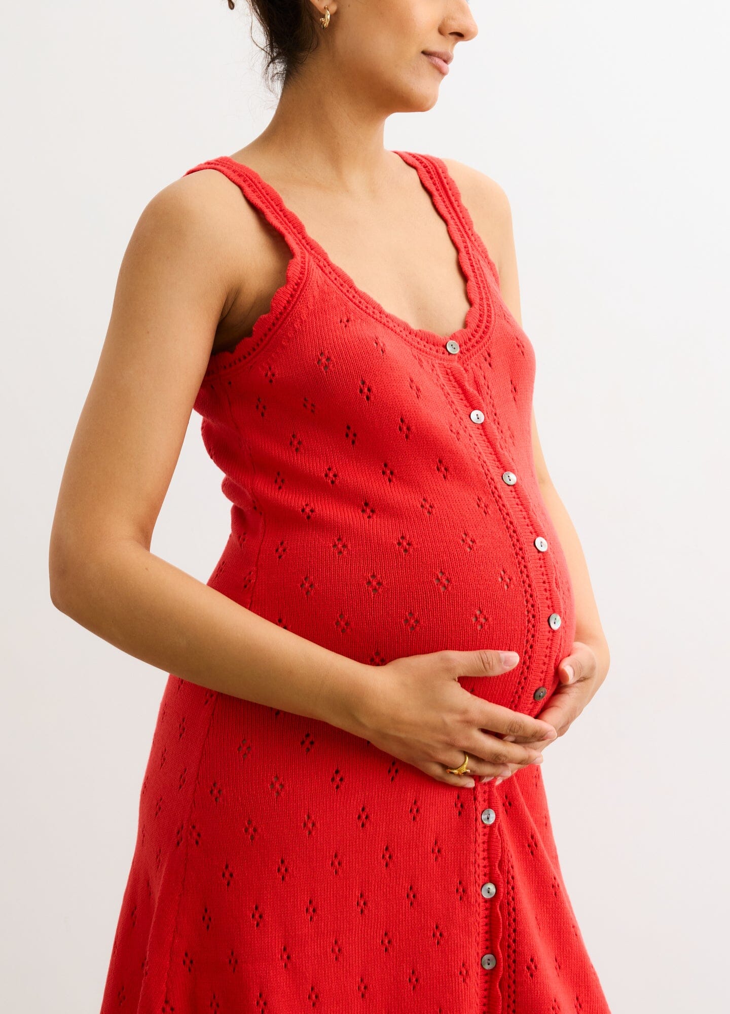The Eloise Pointelle Nursing Tank Dress - Red Eloise Pointelle nursing tank dress with button-down front, soft textured fabric, designed for maternity, pregnancy,.