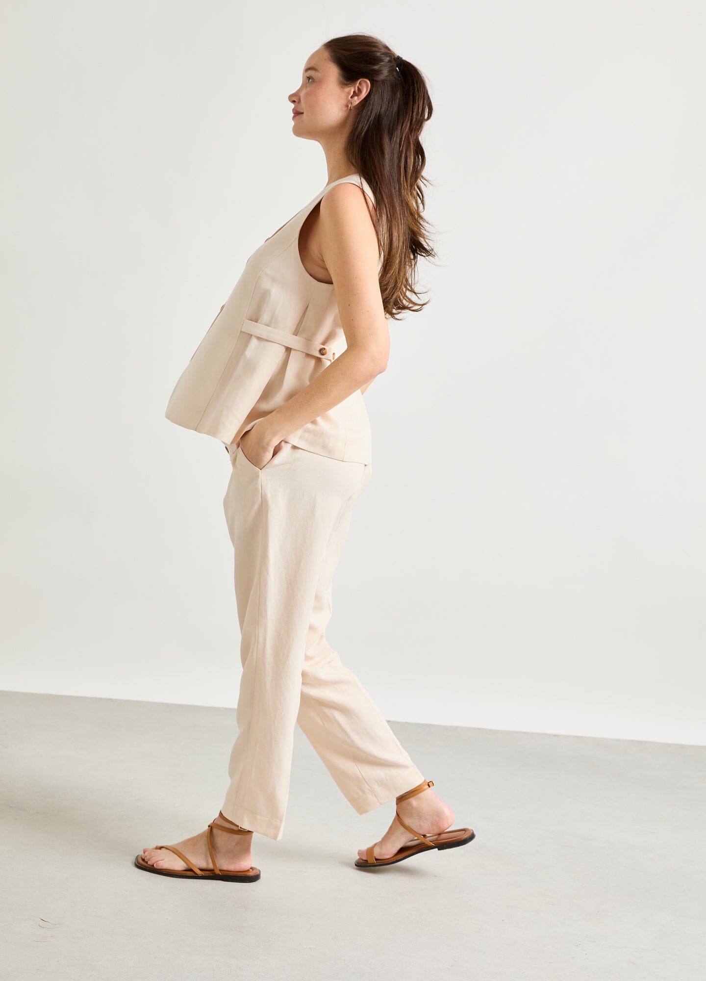 The Ezra Pant - Ivory maternity pants with elastic waist, tailored fit for pregnancy and postpartum comfort.