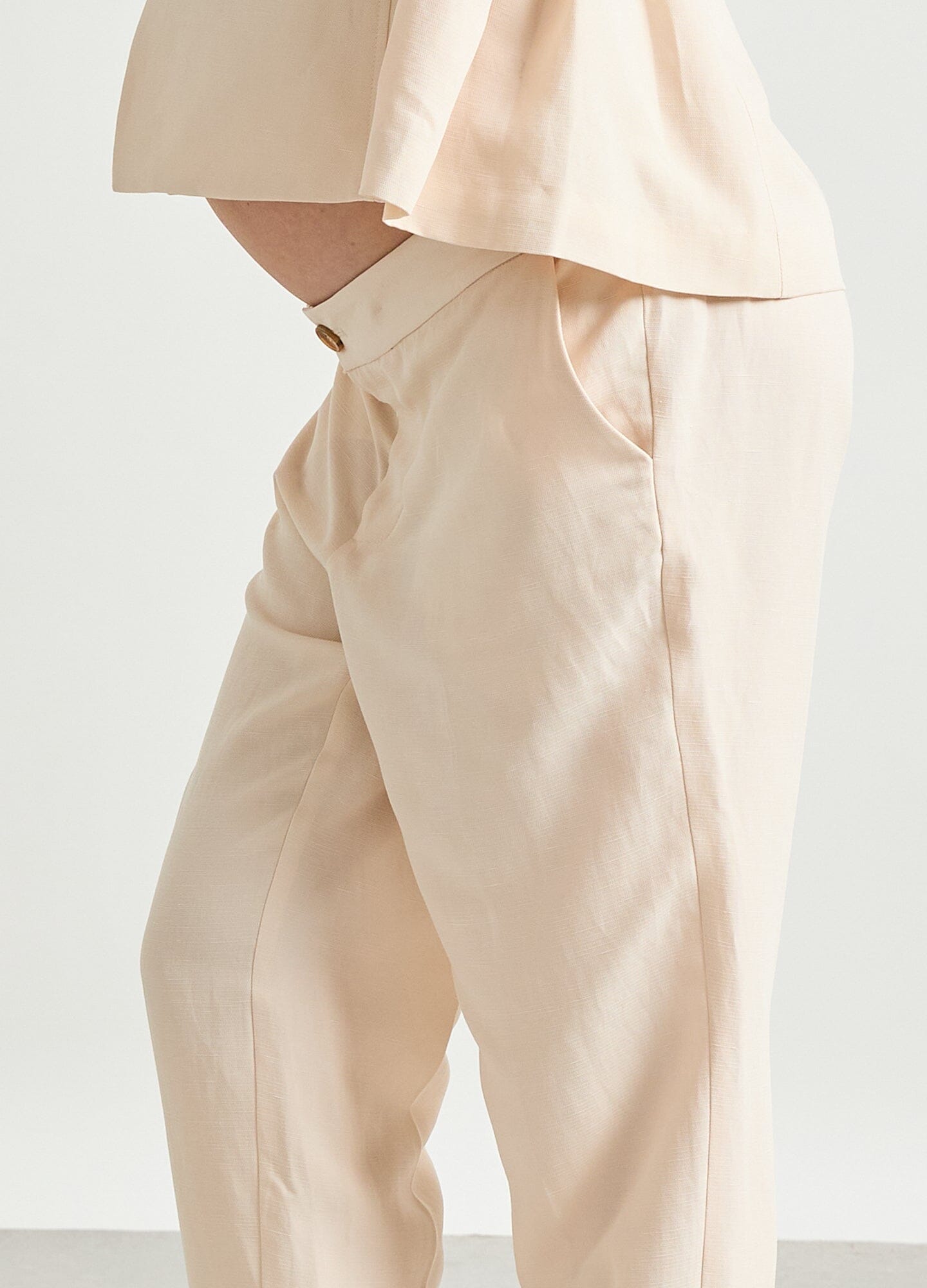 The Ezra Pant - Ivory maternity pants with elastic waist, tailored fit for pregnancy and postpartum comfort.