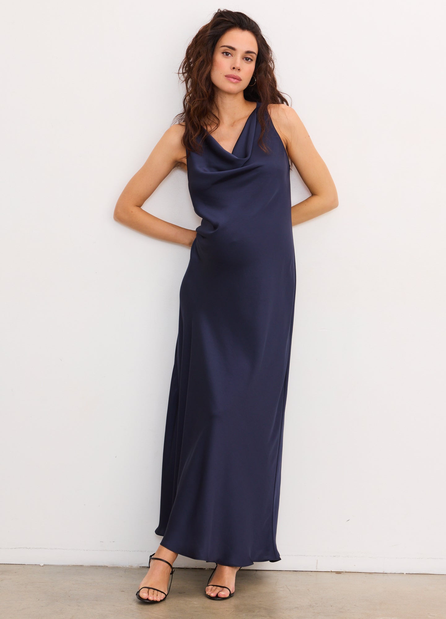 Midi Dress Nasty Gal Navy Dress Satin Square Neck Slit Maxi Dress  AROLORA