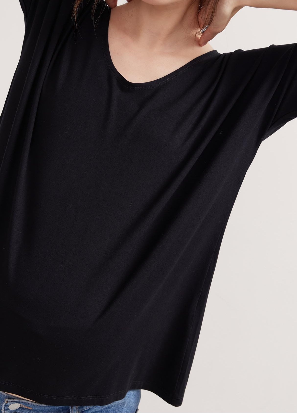 The Perfect Vee - Black and white striped maternity tee with relaxed fit, ideal for pregnancy, nursing, and postpartum wear.