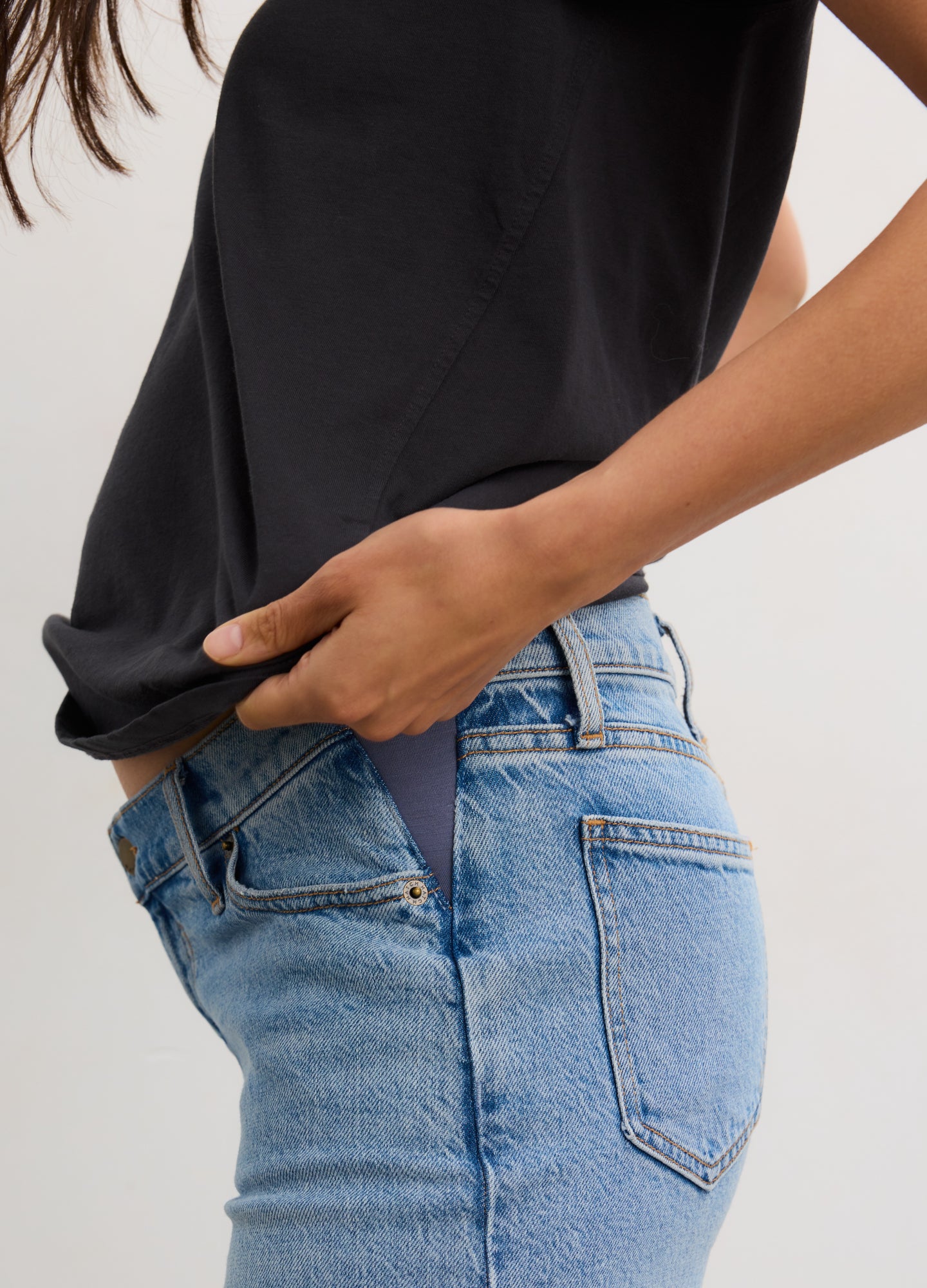 Washed Cotton Vintage V-Neck T-Shirt - Black washed cotton vintage V-neck maternity T-shirt with nursing-friendly layered design, soft drape for pregnancy and.