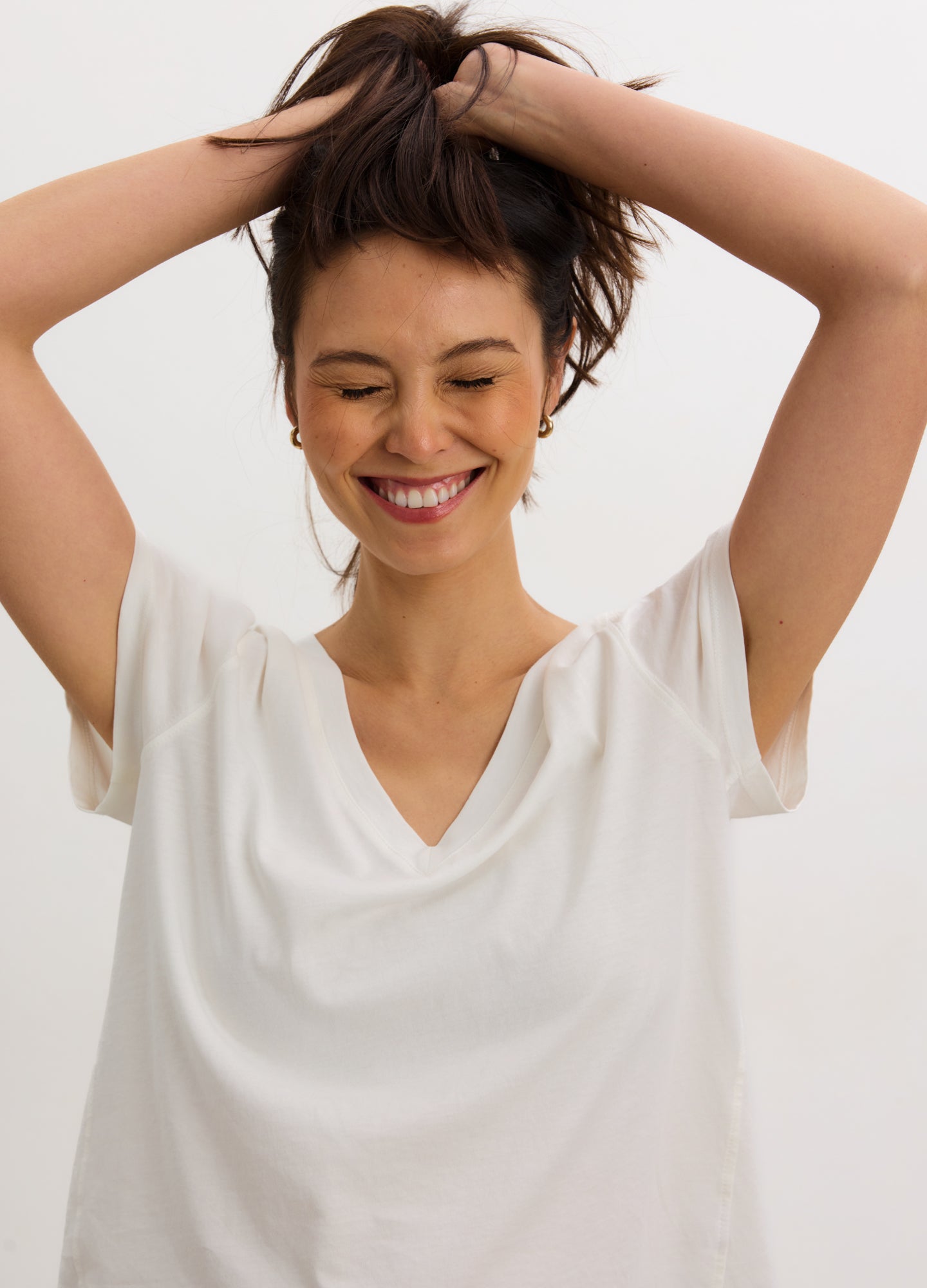 Washed Cotton Vintage V-Neck T-Shirt - White washed cotton vintage V-neck maternity T-shirt with short sleeves, soft and breathable for pregnancy, nursing, and.