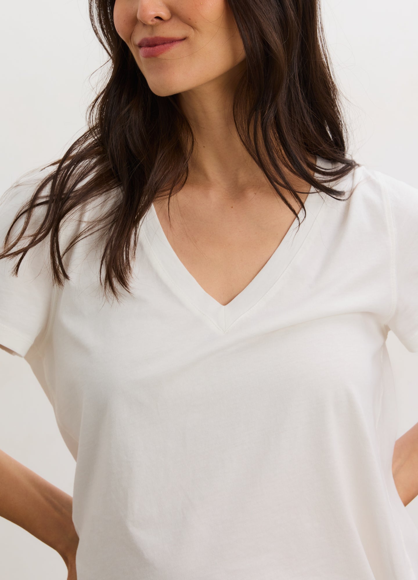 Washed Cotton Vintage V-Neck T-Shirt - White washed cotton vintage V-neck maternity T-shirt with short sleeves, soft and breathable for pregnancy, nursing, and.