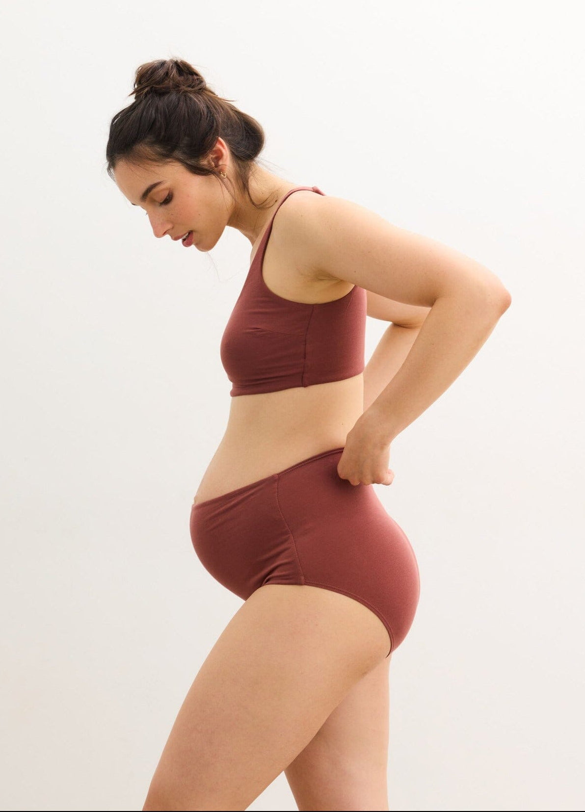 The Skin To Skin Bra - Soft anise-colored maternity bra with wide straps designed for nursing and postpartum comfort.