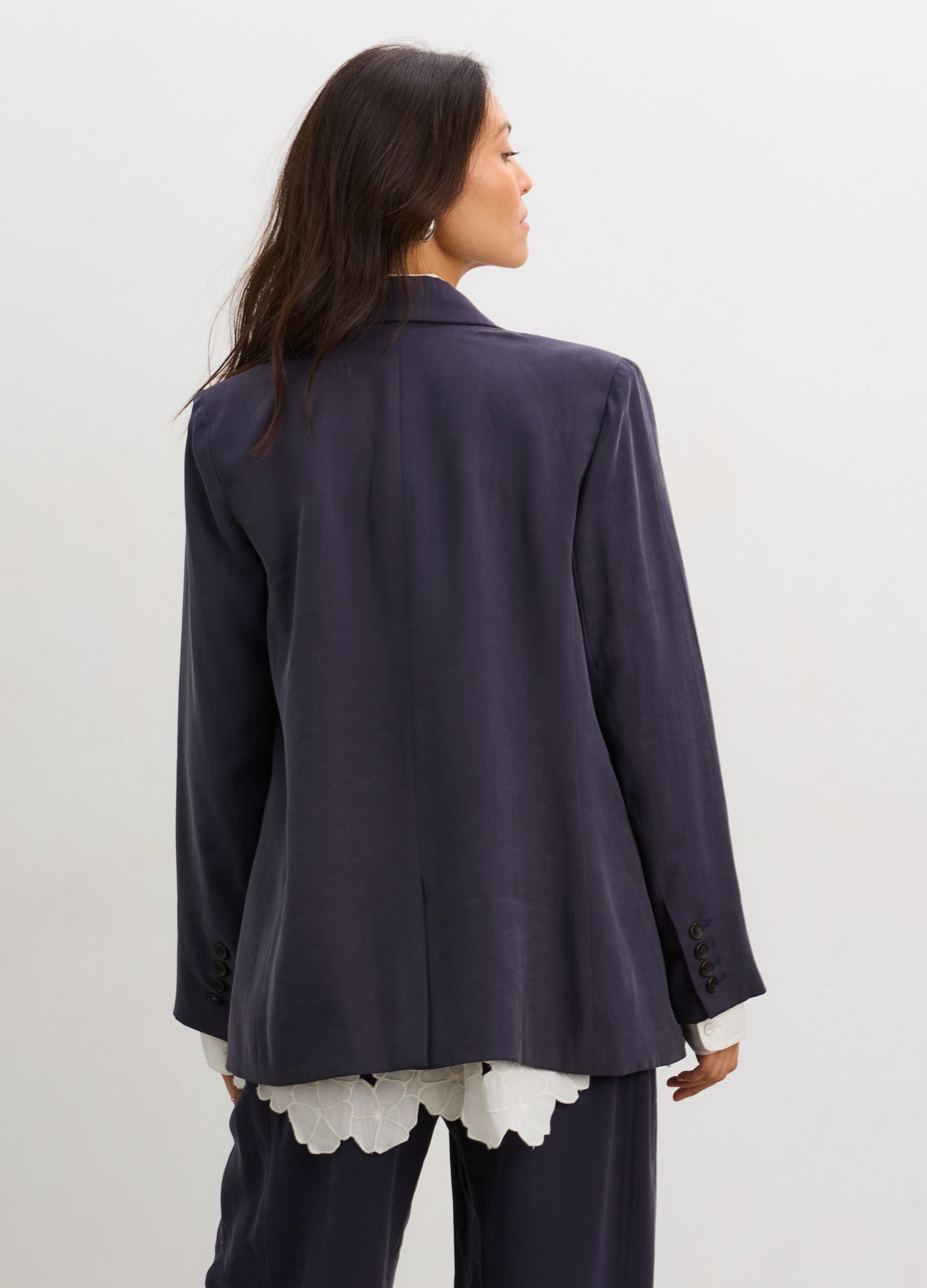 The Soft Tailored Twill Blazer - Slate blue maternity blazer with tailored fit, designed for pregnancy, nursing, and postpartum wear.