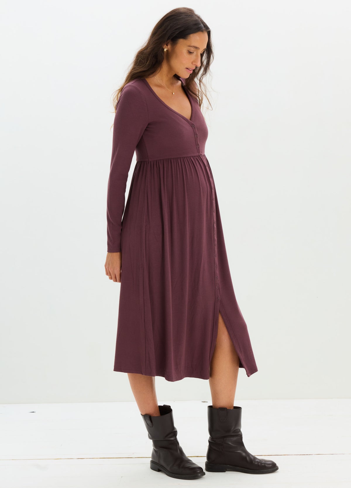 long sleeve nursing dress HATCH Collection The Softest Rib in Prune $198 Reformation Jamen Knit she s functional Pageant Dresses US WOMEN SIZE:8