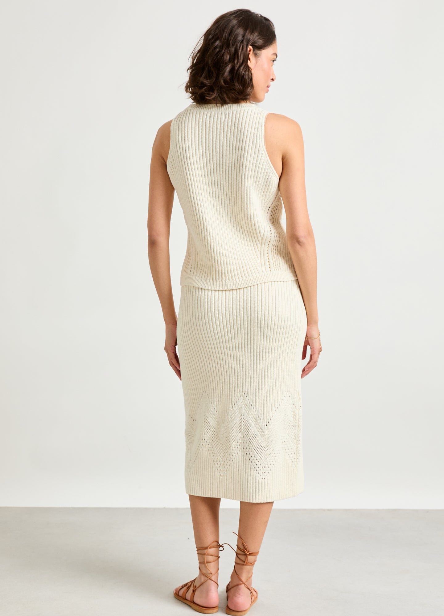 The Chloe Cotton Pointelle Tank - Vanilla cotton pointelle tank with chevron pattern, sleeveless maternity top for pregnancy and nursing.