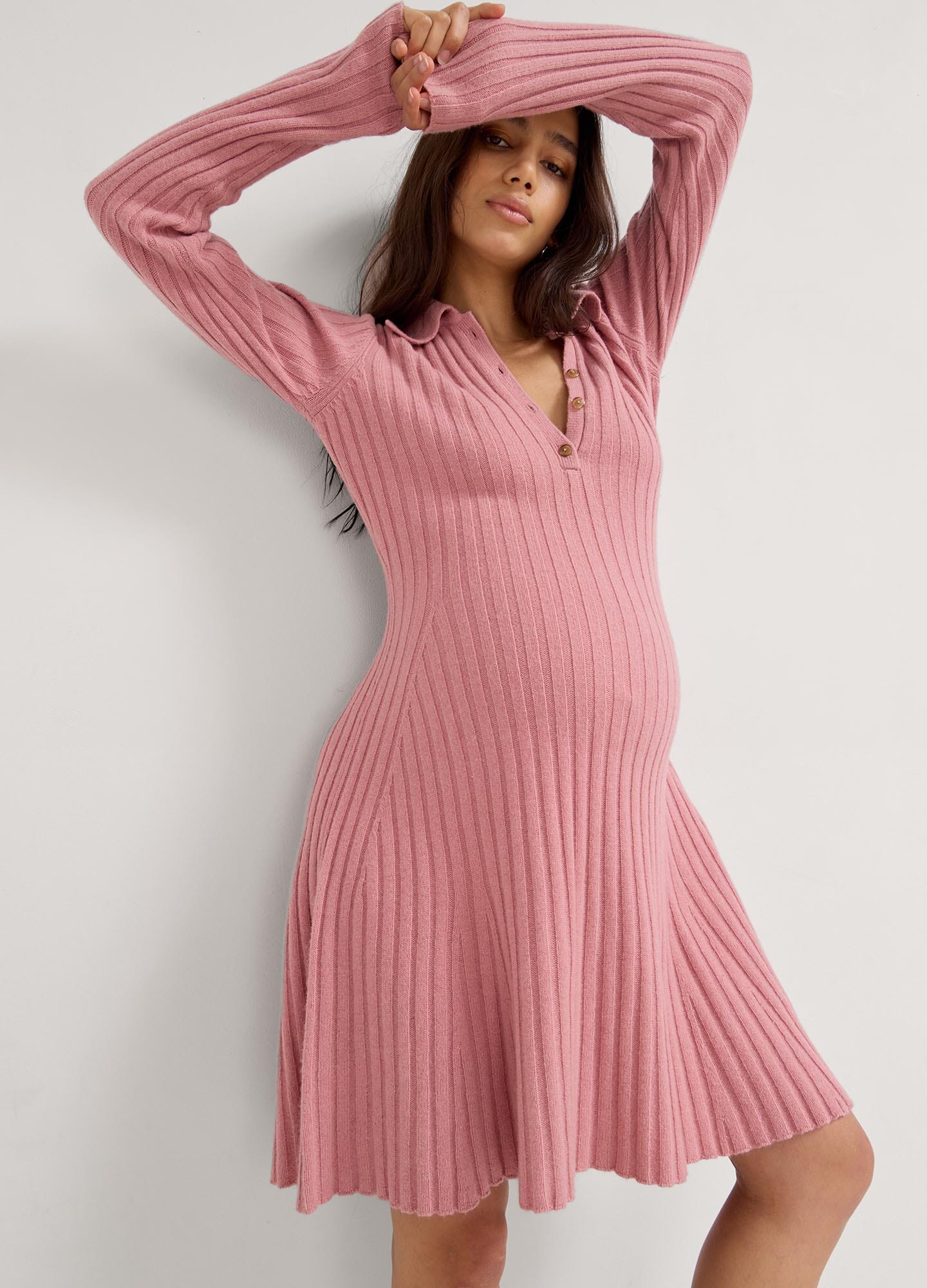 Pink Maternity Sweater Dress Hatch Collection The Eliana Cotton Rib  Maternity Sweater Dress In