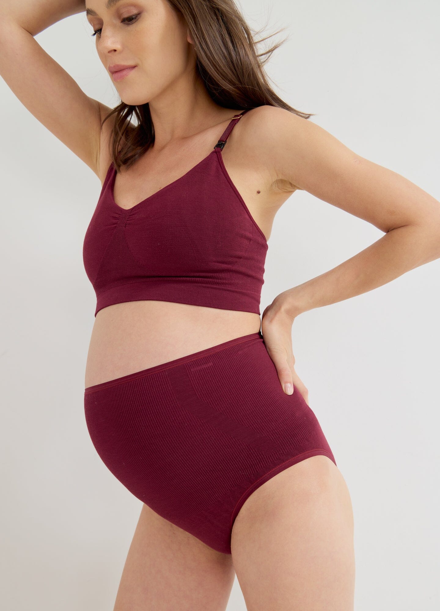 The Essential Nursing And Pumping Bra POS - Orchid maternity nursing bra with adjustable straps and soft stretch fabric, ideal for pregnancy and postpartum.