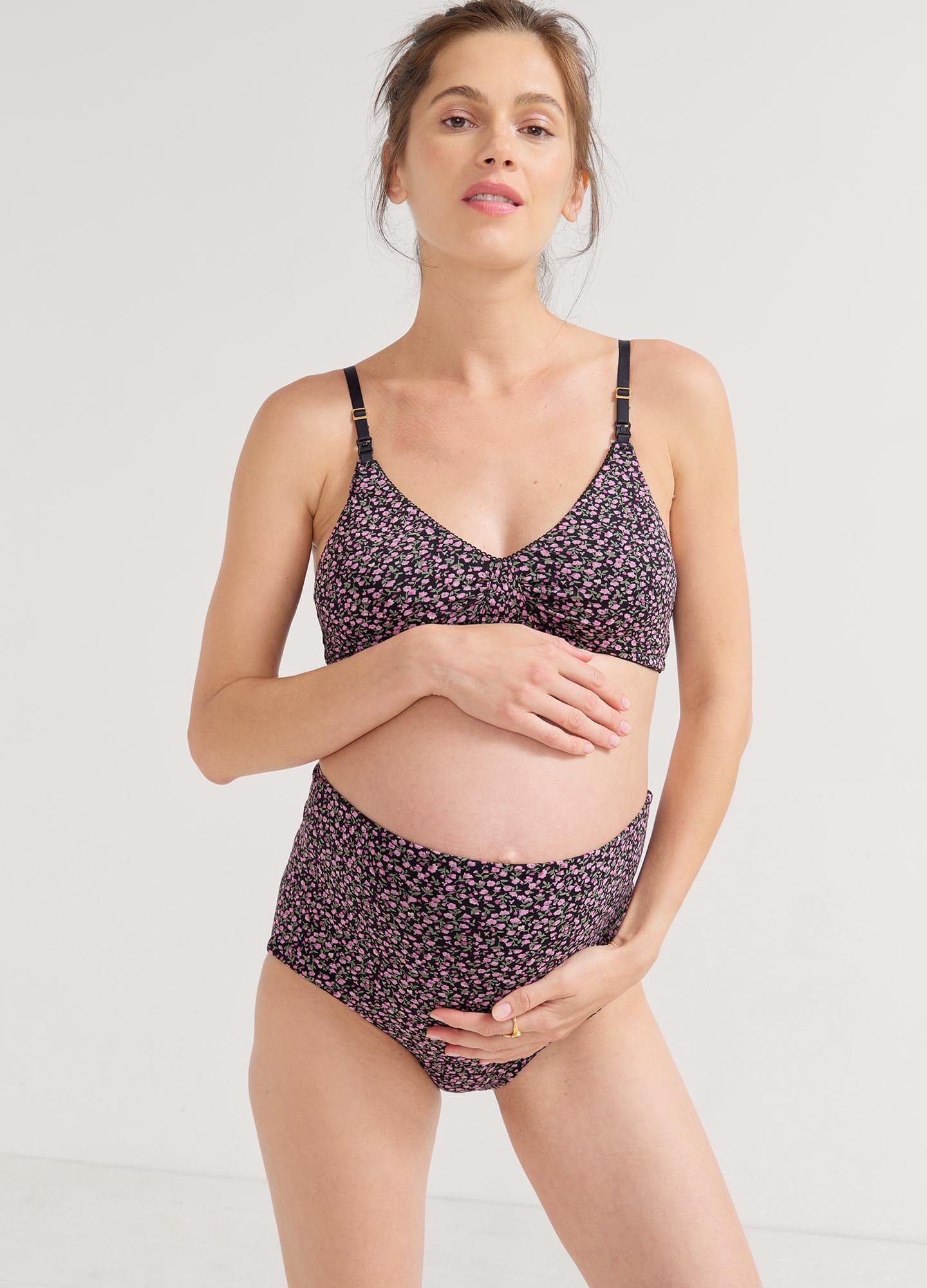 The Everyday Nursing Bra POS - Cream petite rosette nursing bra with adjustable straps designed for maternity, pregnancy, and postpartum comfort.