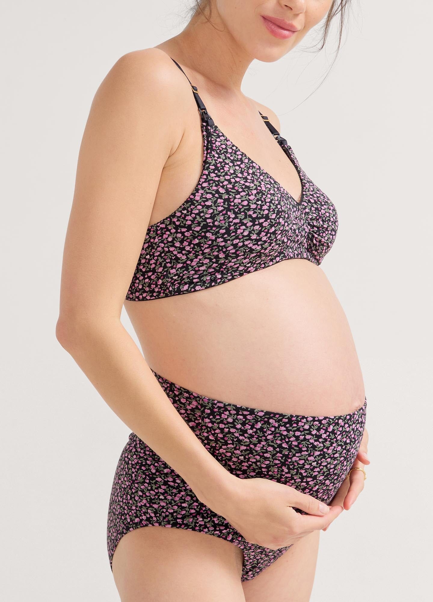 The Everyday Nursing Bra POS - Cream petite rosette nursing bra with adjustable straps designed for maternity, pregnancy, and postpartum comfort.