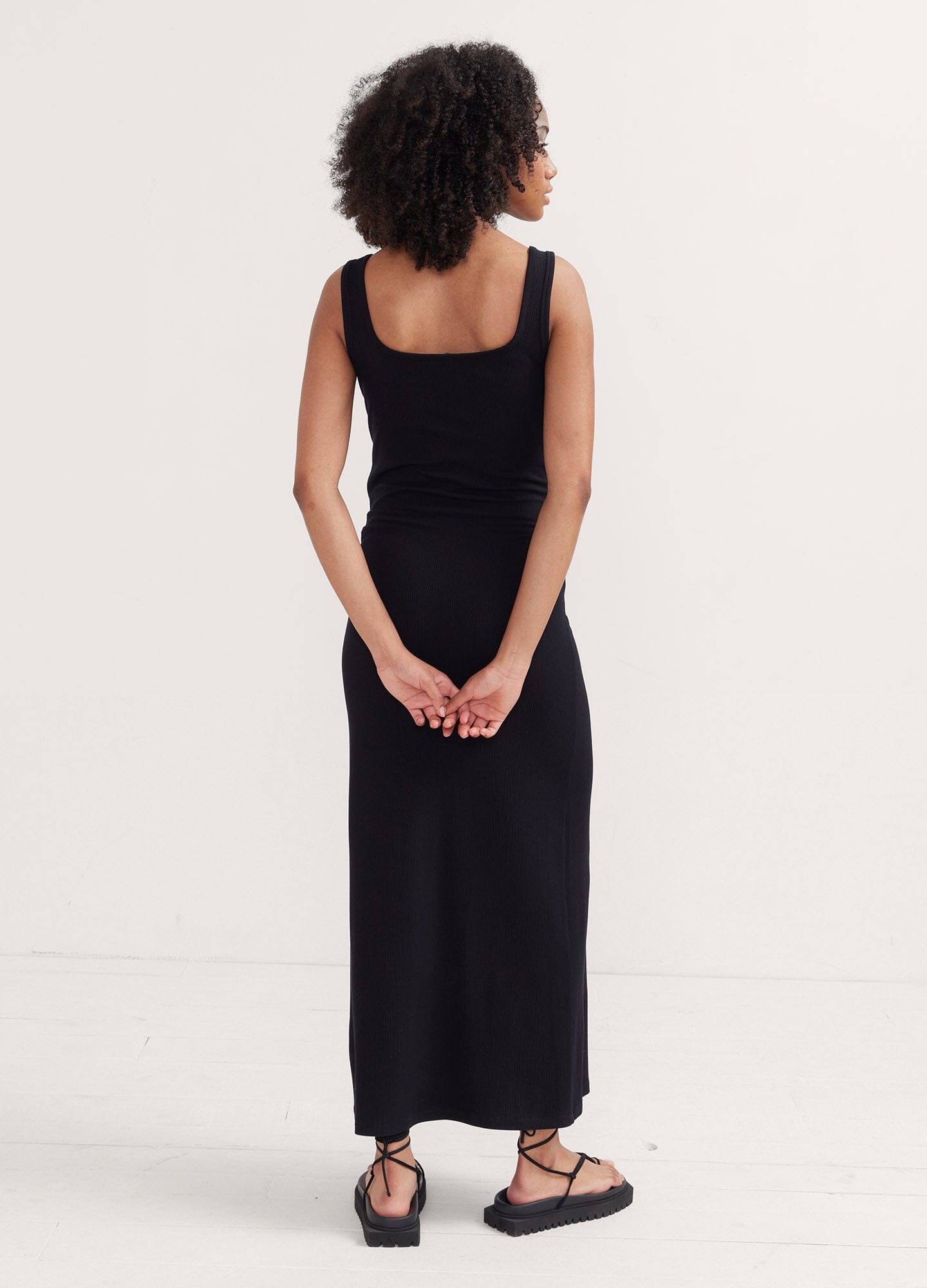 The Long Body Tank Dress - Black long maternity tank dress with scoop neckline, sleeveless fit flatters pregnancy and nursing stages.