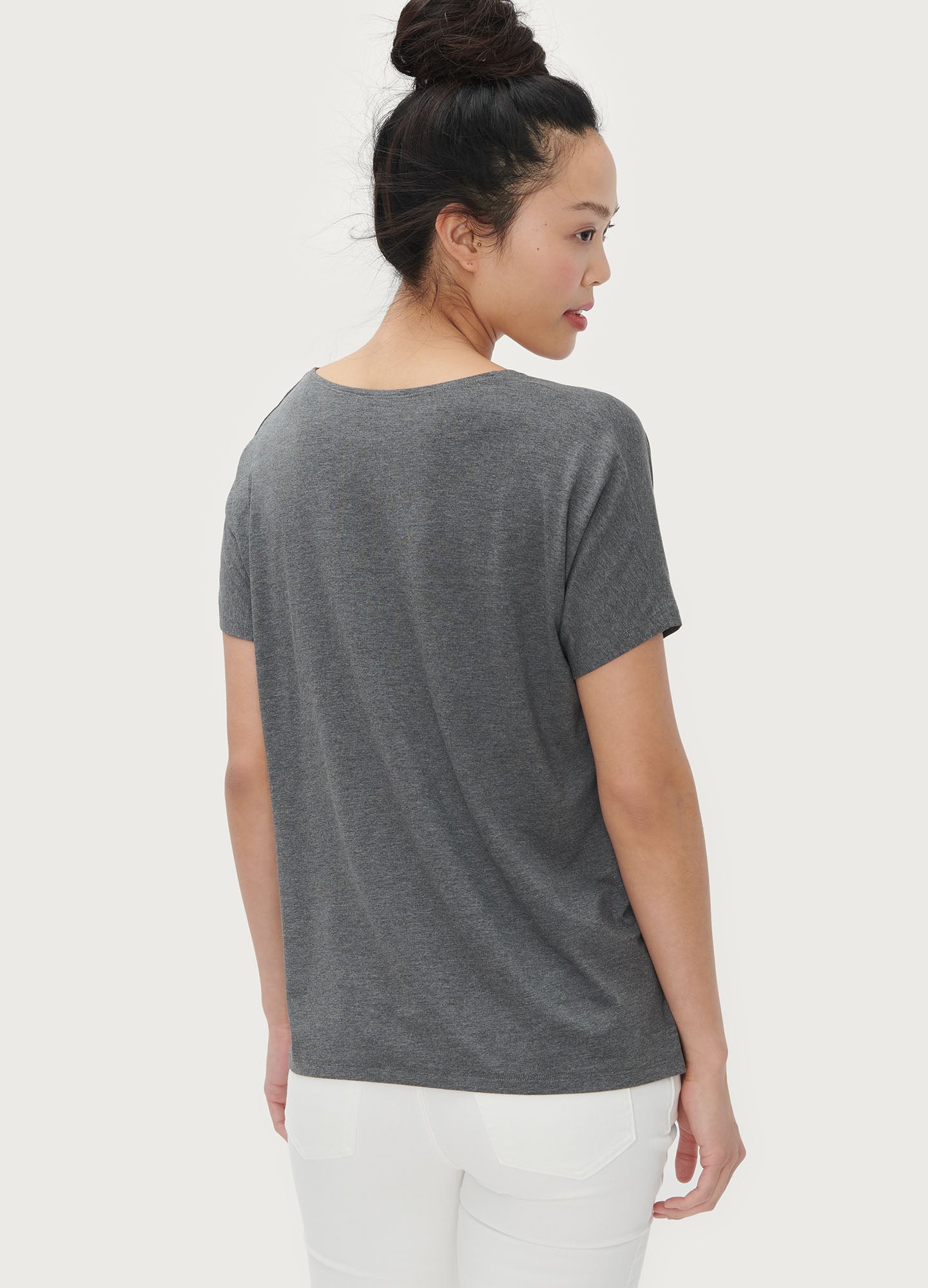 The Perfect Vee - Black and white striped maternity tee with relaxed fit, ideal for pregnancy, nursing, and postpartum wear.