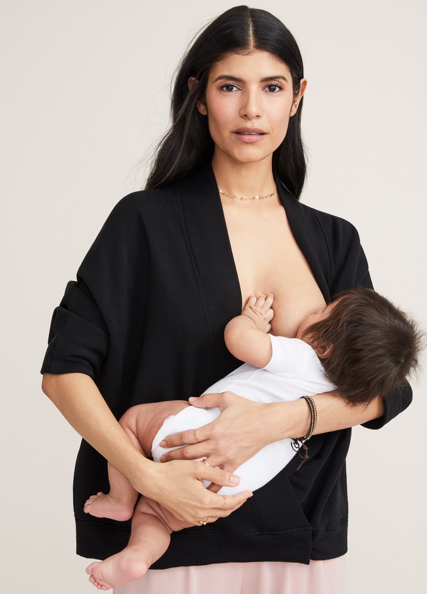The Early Days Nursing Sweatshirt - Black maternity nursing sweatshirt with crossover front and relaxed fit, styled for postpartum comfort.