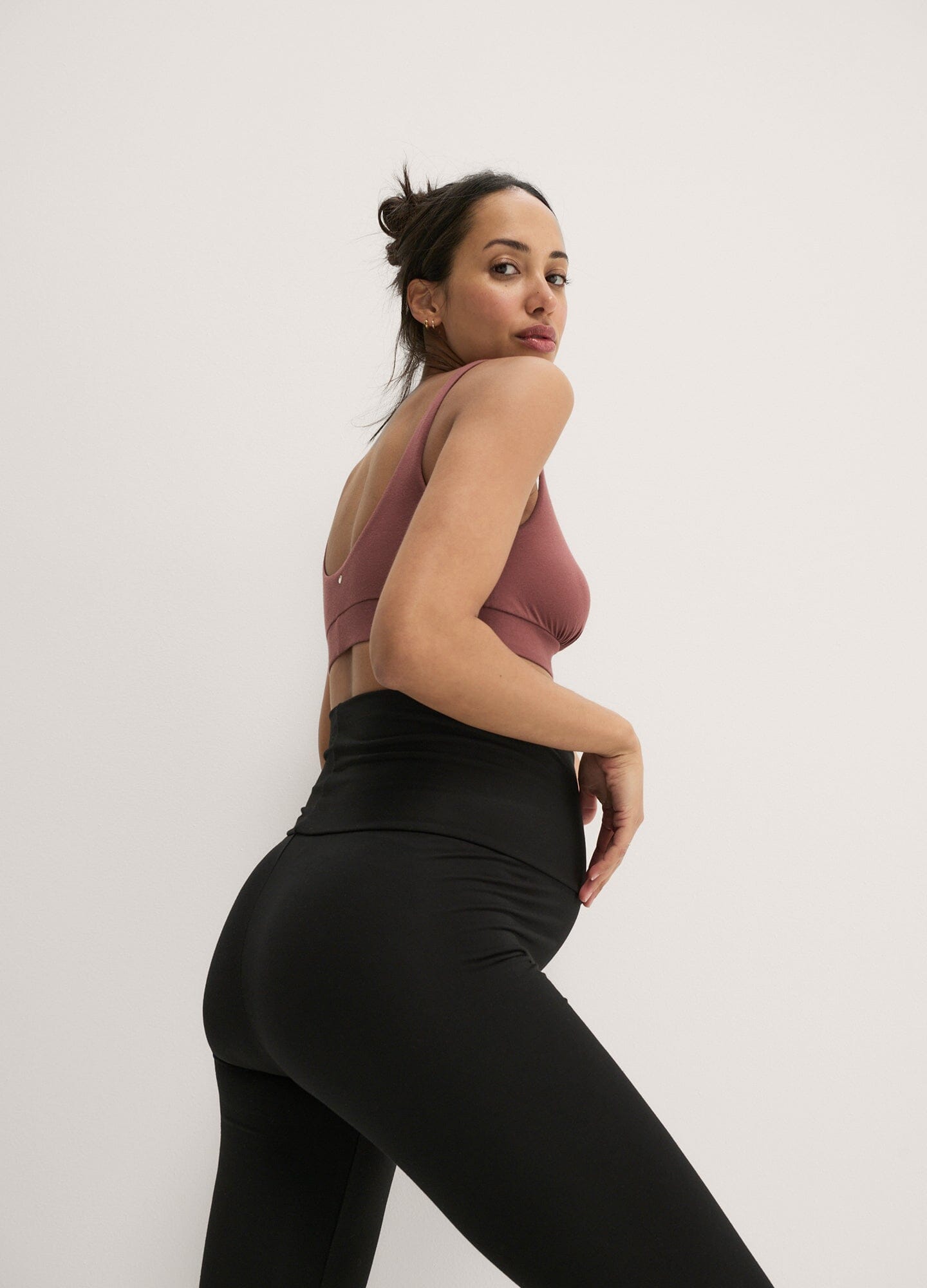 The Ultra Soft Before, During And After Legging - Black high-waist maternity leggings with soft stretch fabric, modeled for pregnancy and postpartum comfort.