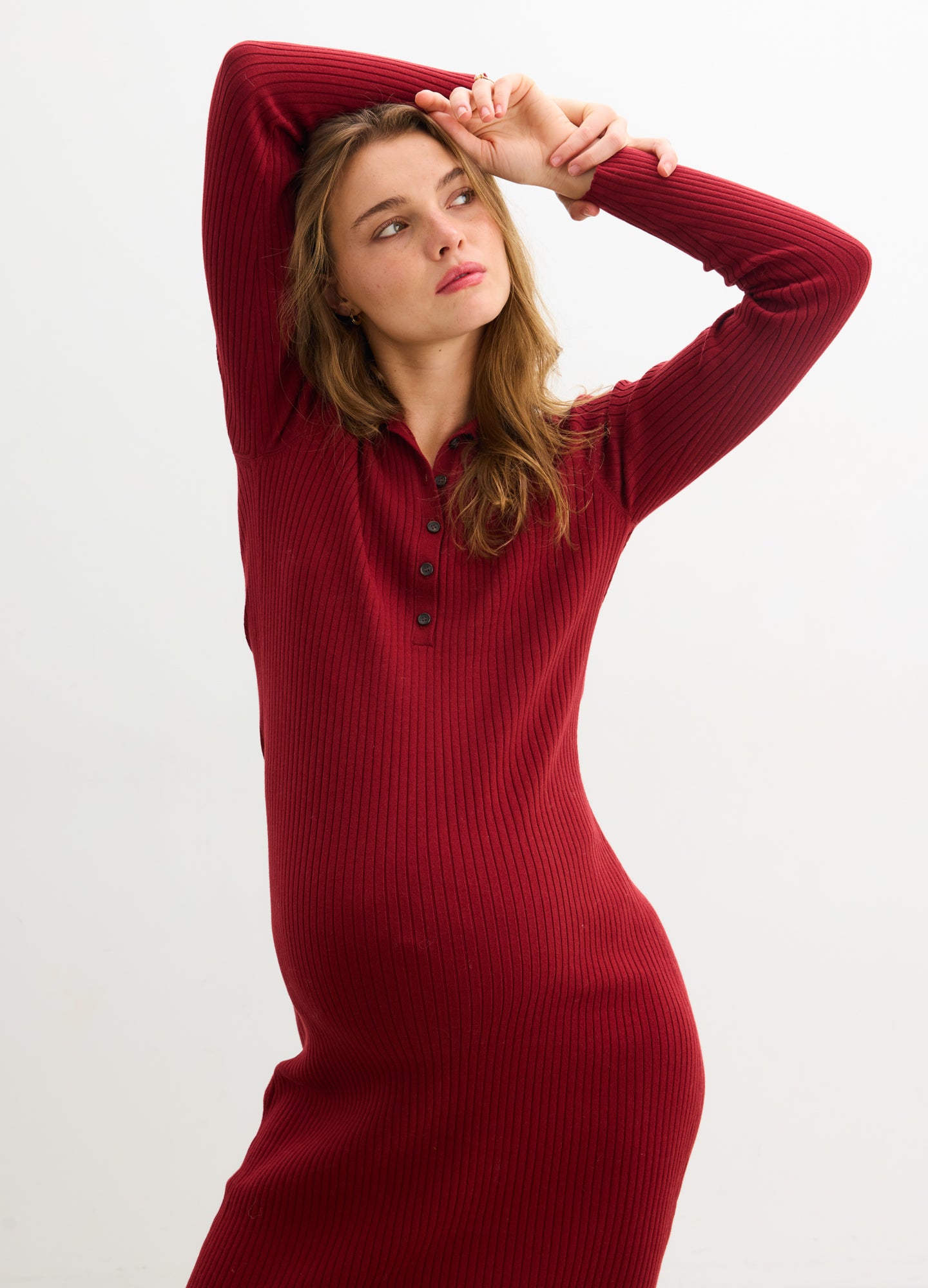 HATCH Cranberry Averie Polo Rib Sweater Dress Cranberry / 0 HATCH Cranberry Averie Polo Rib Sweater Dress Cranberry / 0
