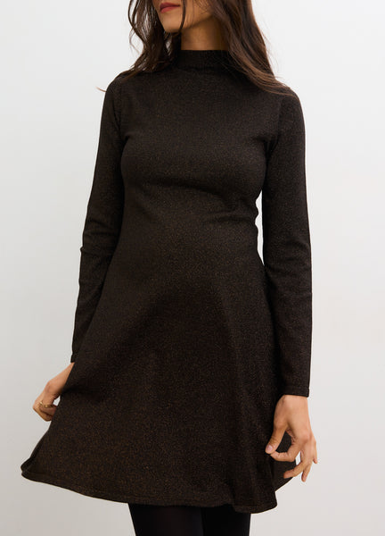 HATCH Collection The Daniella Metallic Knit Mini Dress in Black Copper
