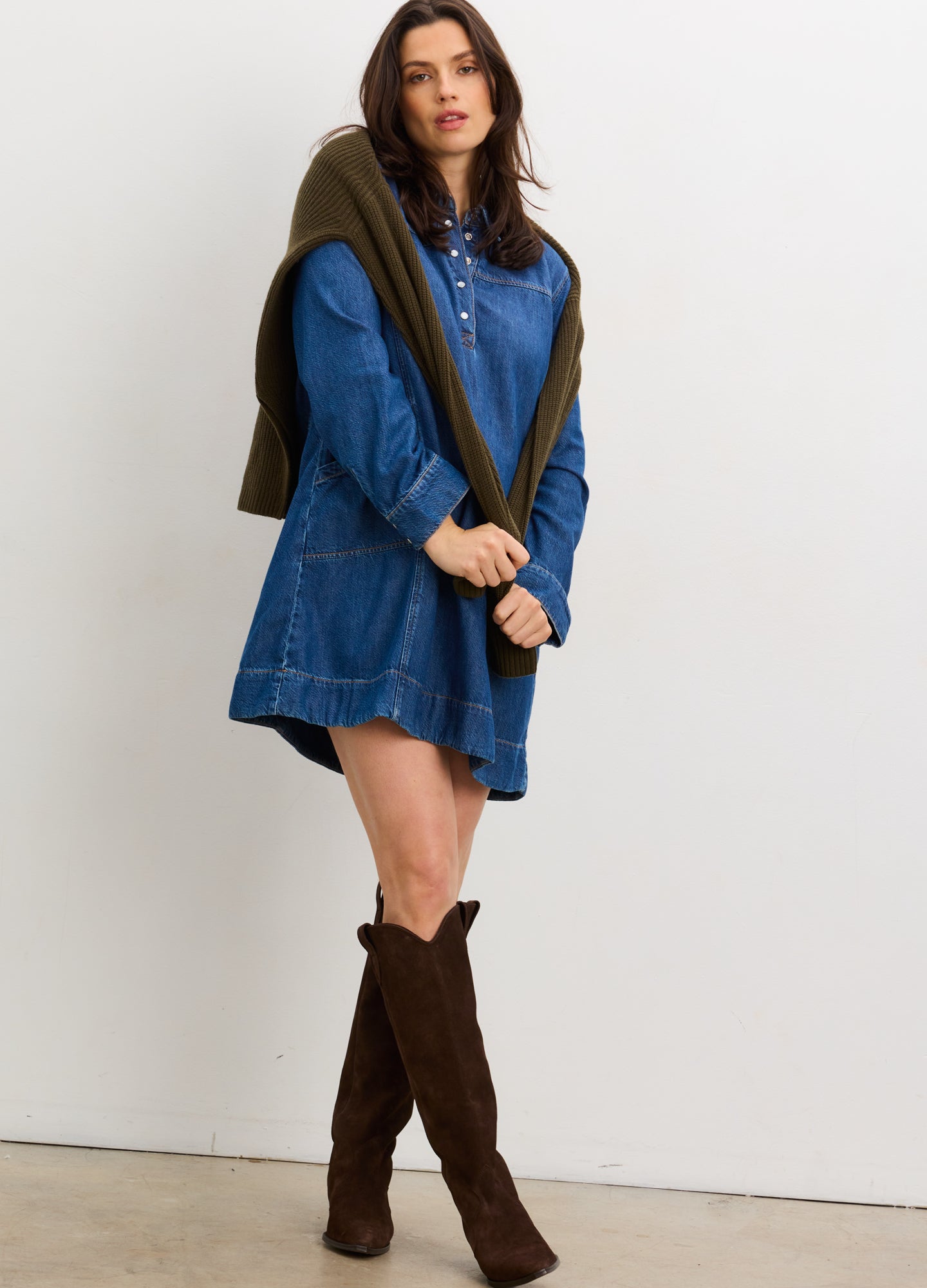 The Drapey Denim Mini Dress The Drapey Denim Mini Dress