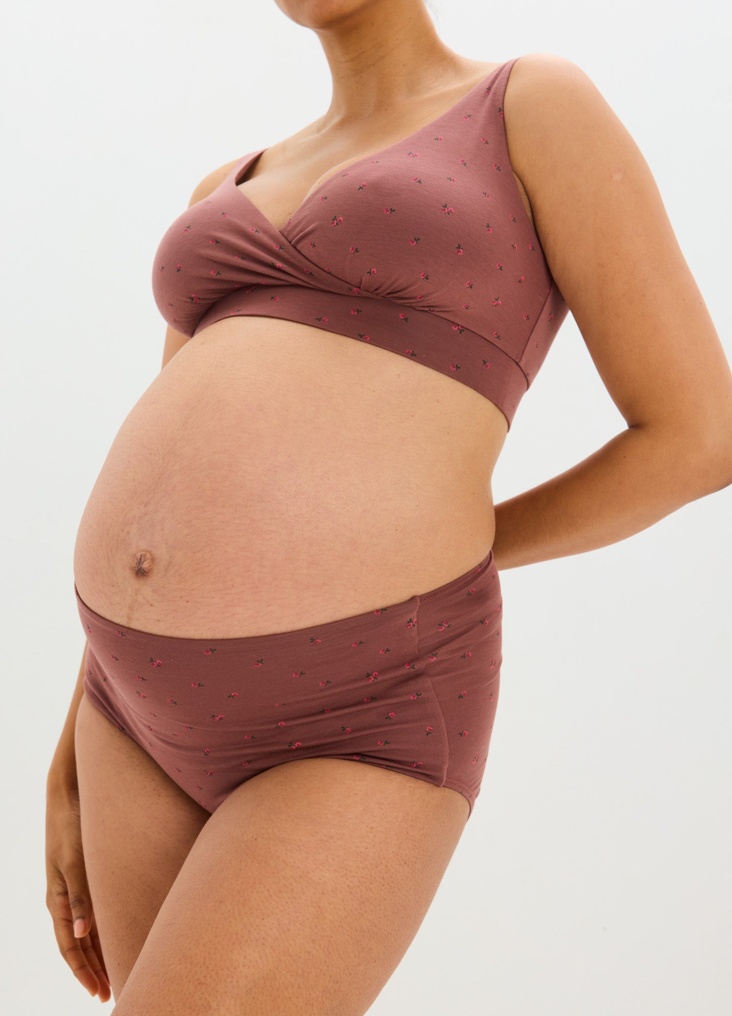 Mauve soft fabric maternity nursing and sleep bra with wide straps and crossover front.