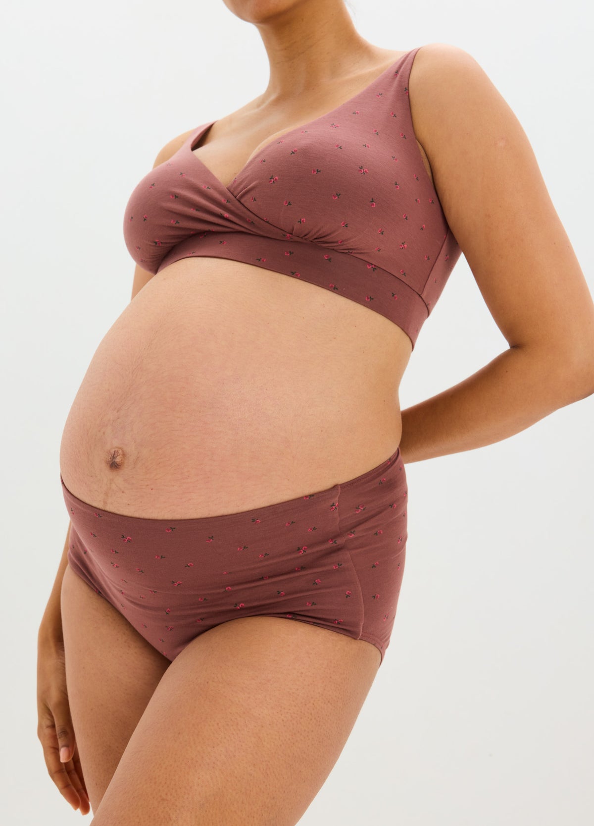 Mauve soft fabric maternity nursing and sleep bra with wide straps and crossover front.