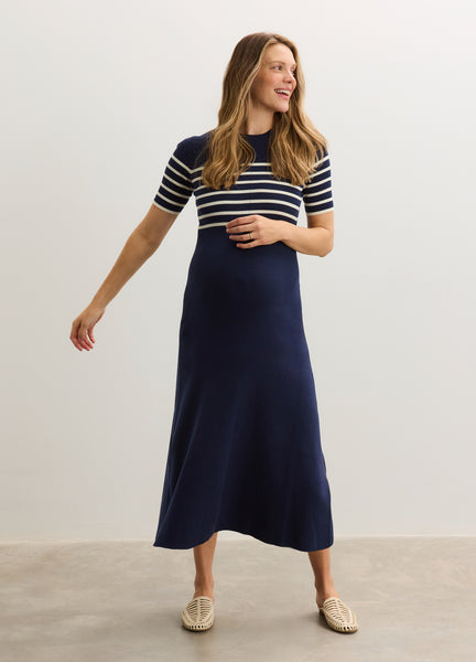 cotton ribbed dress The Kaitlyn Cotton Rib Maternity Dress in Blue