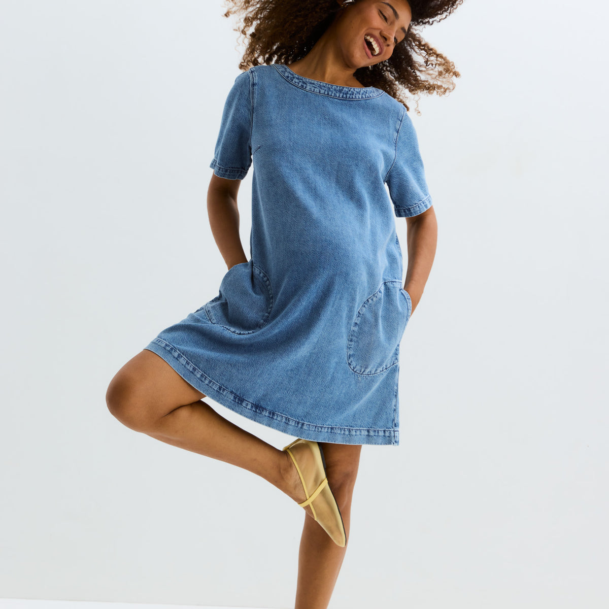 HATCH Collection The Mama Denim Dress in Vintage Dream Blue