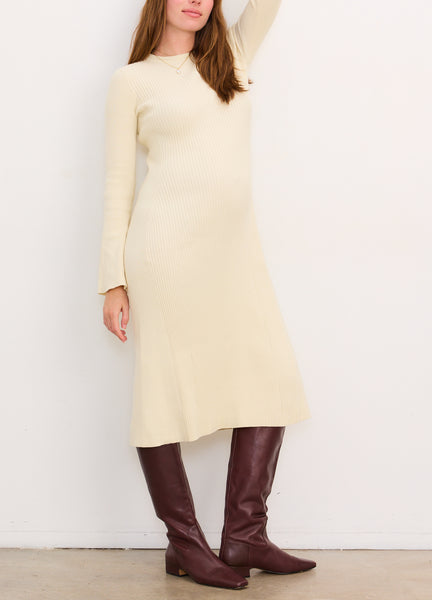 HATCH Collection The Odette Ribbed Midi Dress in Ivory