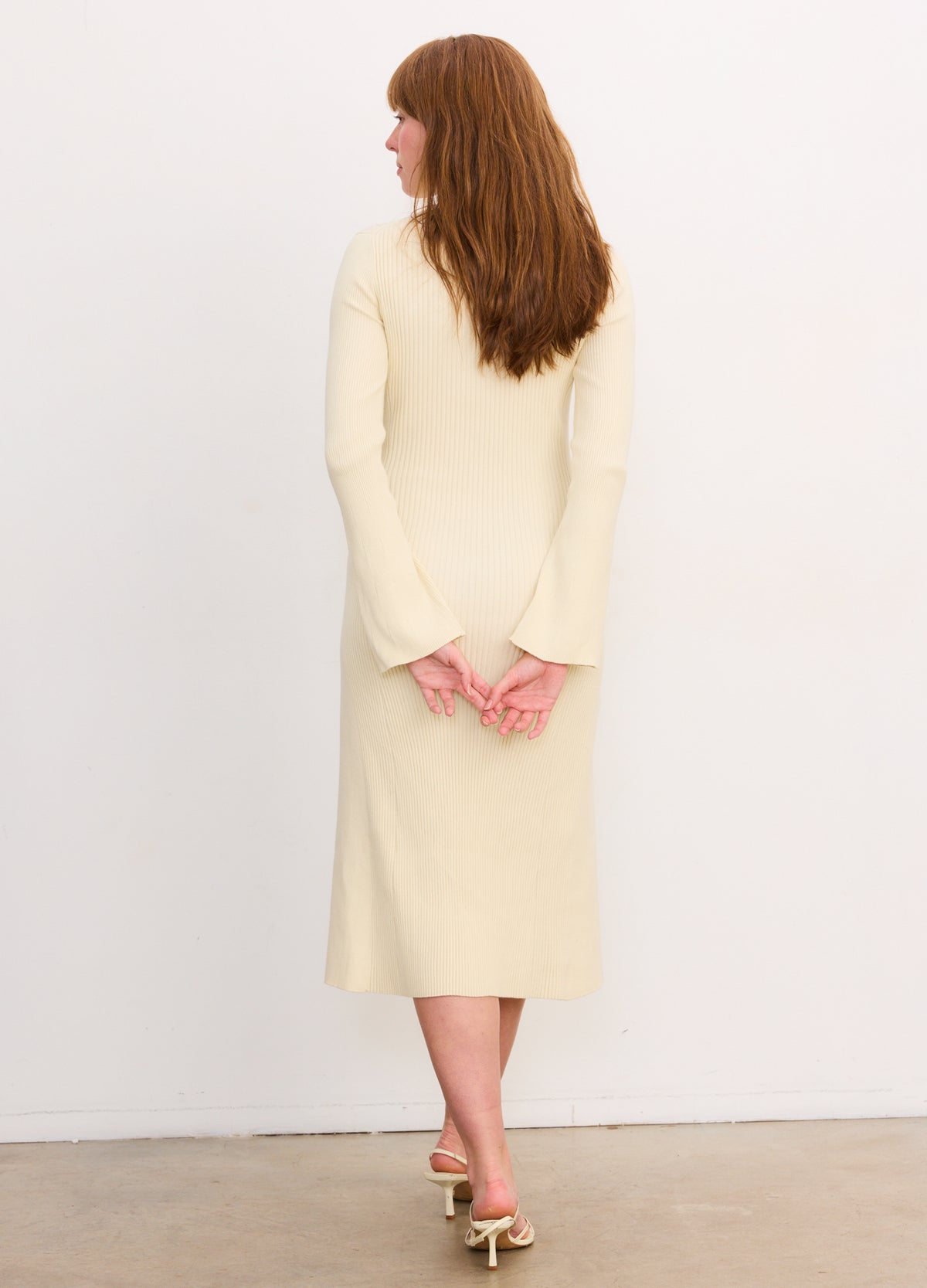 letitia ivory sweater midi dress HATCH Collection The Odette Ribbed in Qipao