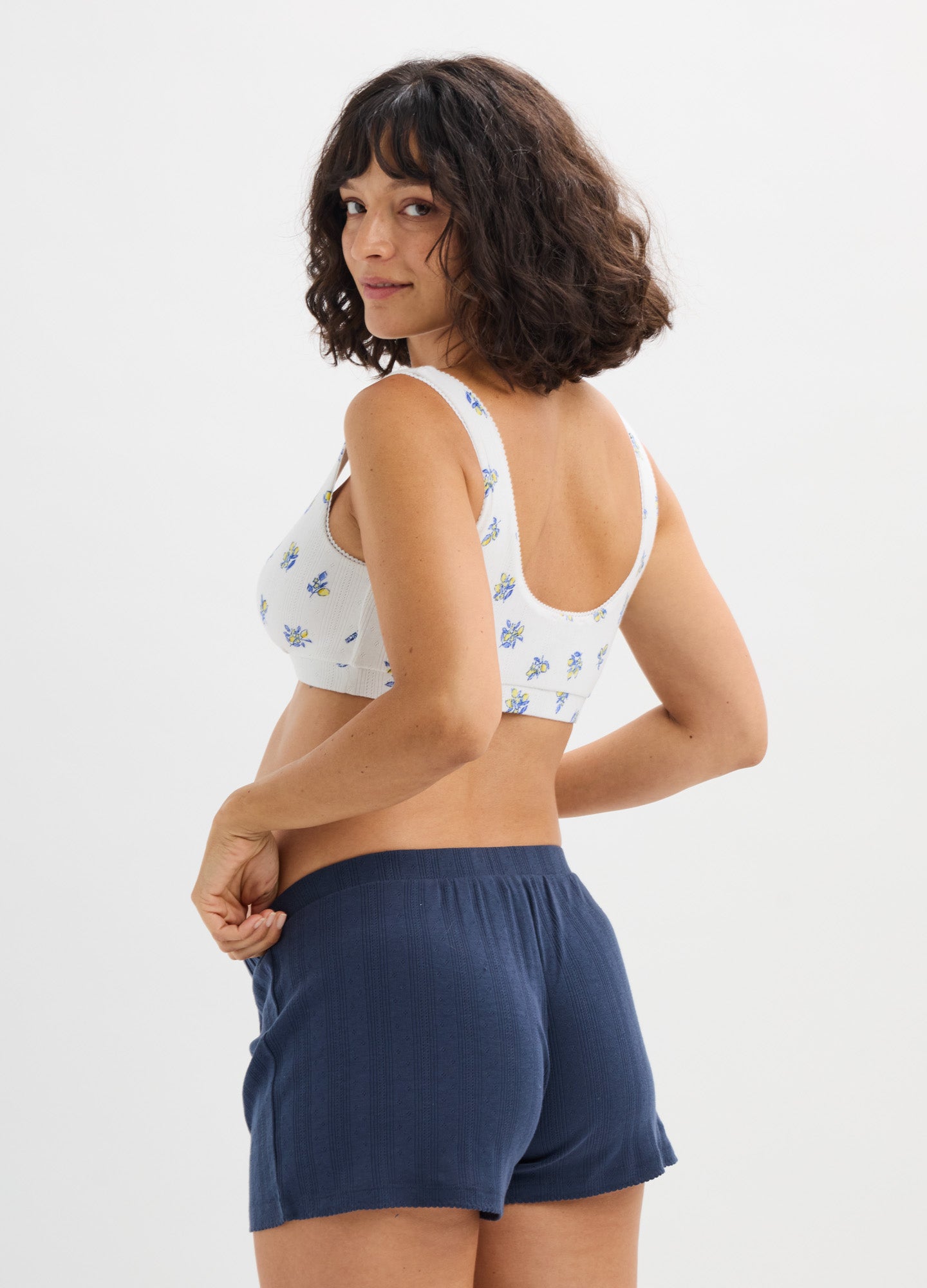 Navy blue ribbed maternity boxer shorts with a relaxed fit and soft waistband.