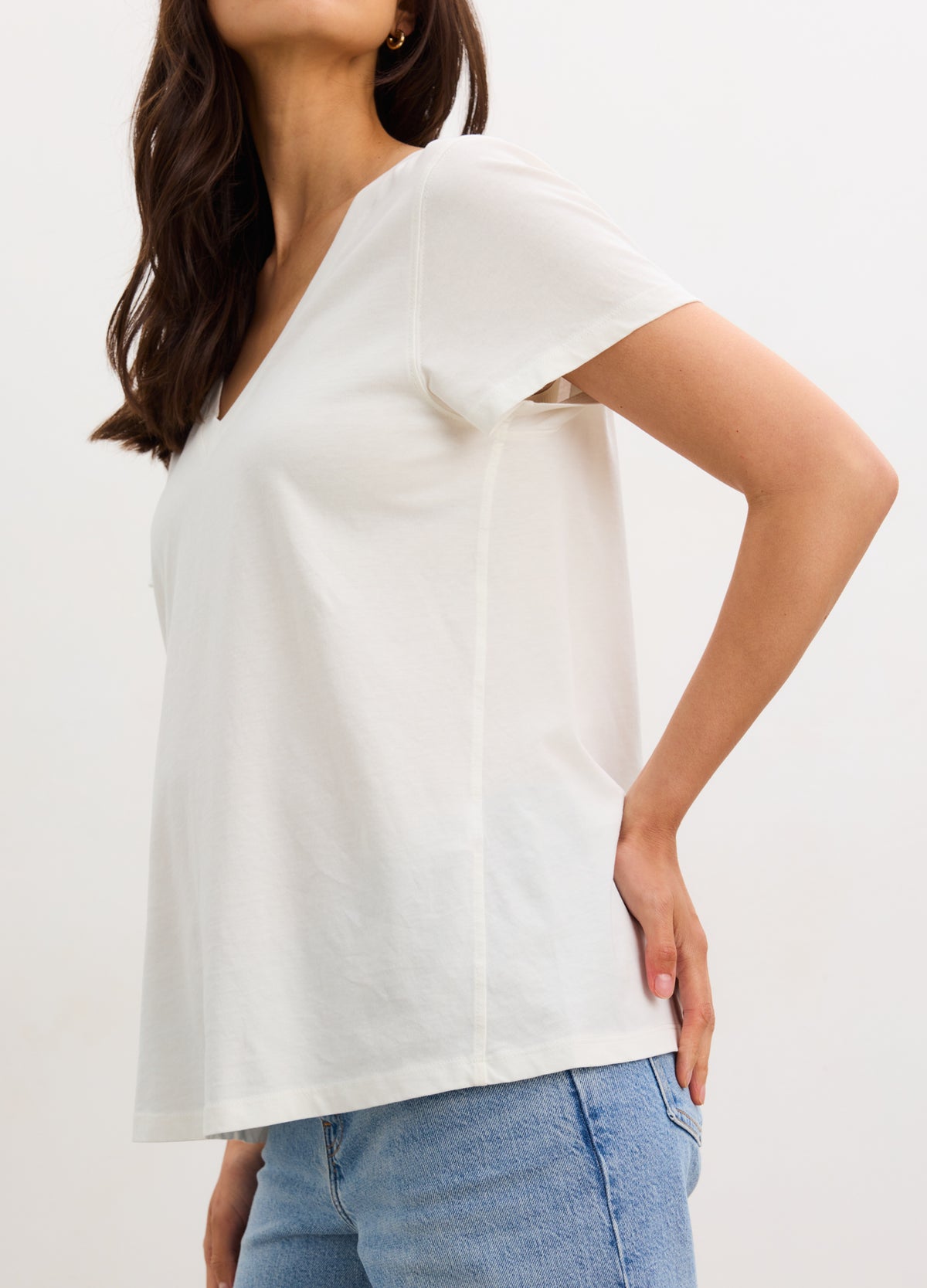 Washed Cotton Vintage V-Neck T-Shirt - White washed cotton vintage V-neck maternity T-shirt with short sleeves, soft and breathable for pregnancy, nursing, and.