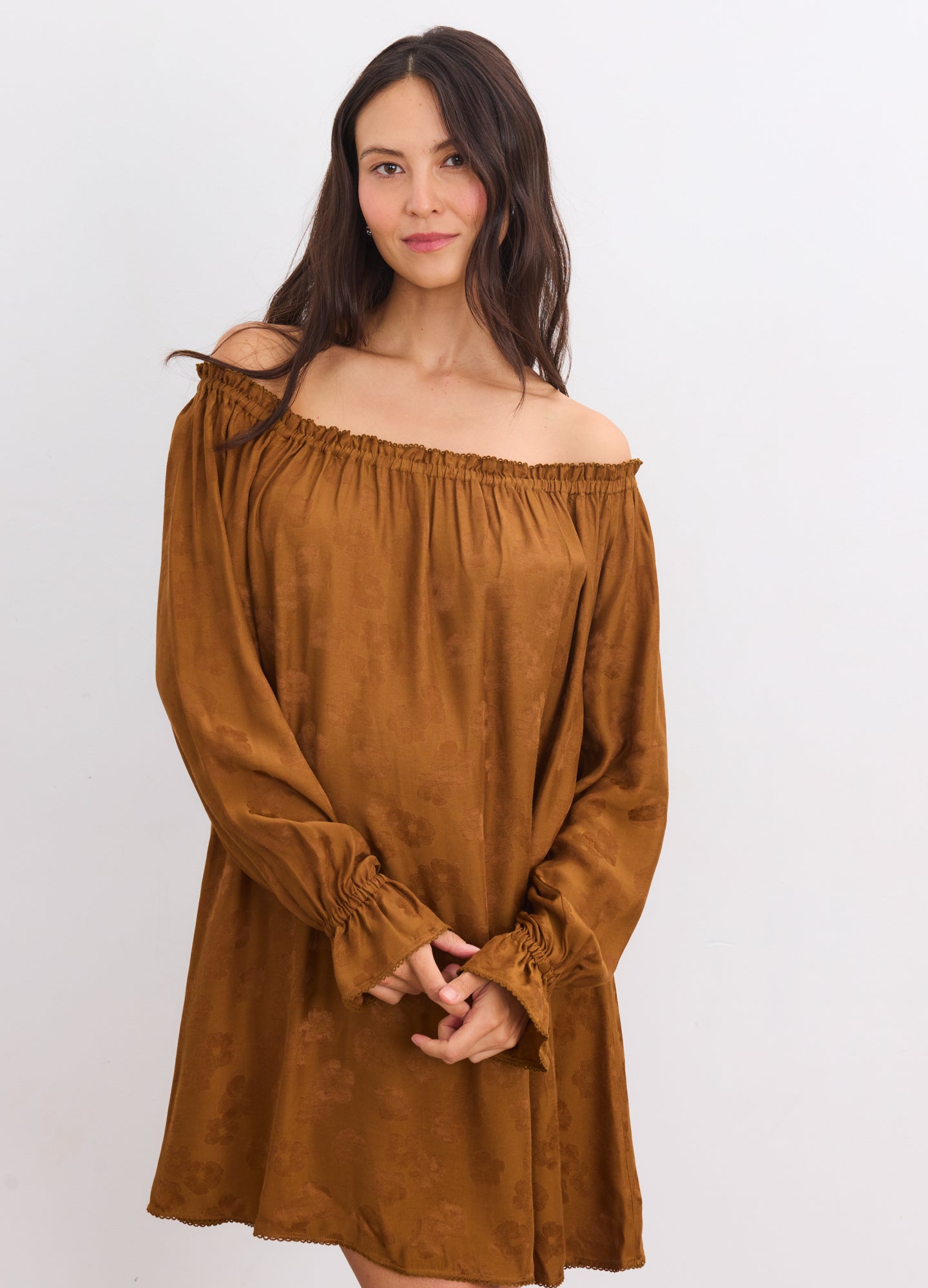 The Samantha Off-The-Shoulder Jacquard Mini Dress