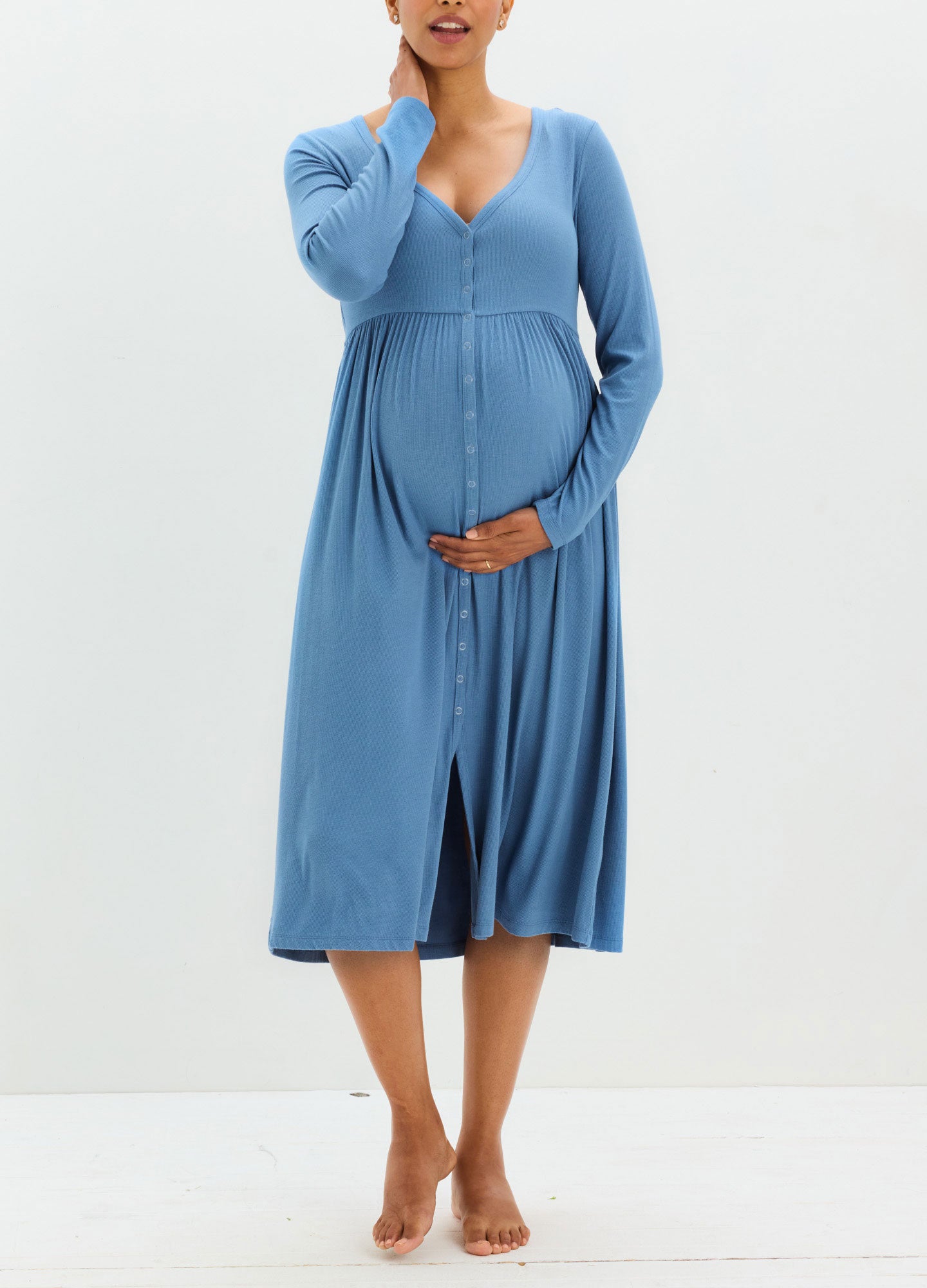 holiday nursing dress The Softest Rib and a flattering flowy TIANEK V-Neck Semi Formal Color:Turin/Tuscan Grey size-S