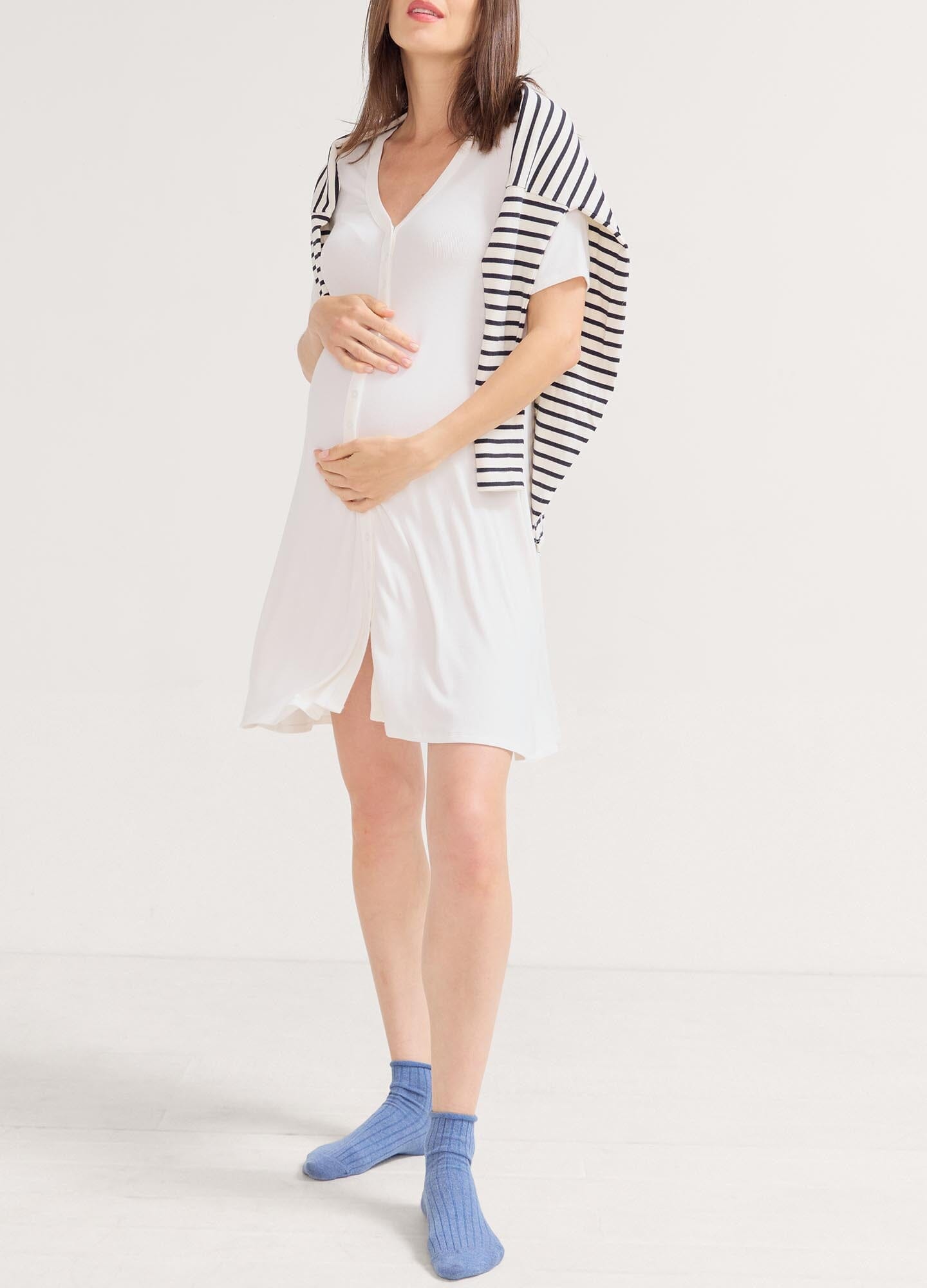 The Softest Rib Nursing Mini Dress POS - Soft red ribbed nursing mini dress with short sleeves, ideal for maternity and postpartum wear.