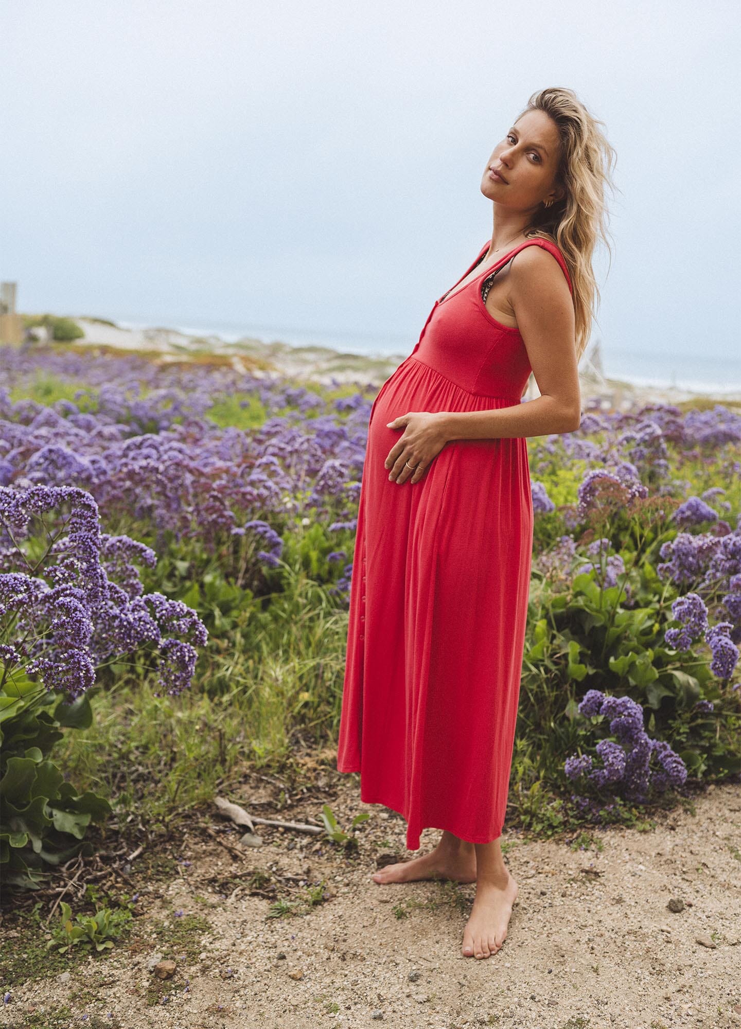 The Softest Rib Nursing Tank Dress - Light blue ribbed nursing tank dress with sleeveless design, perfect for maternity, pregnancy, and postpartum wear.