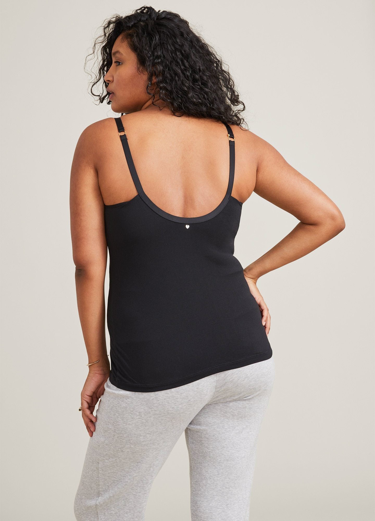 The 24/7 Nursing Tank POS - Buff-colored nursing tank with scoop neckline and slim straps, designed for maternity and postpartum wear.