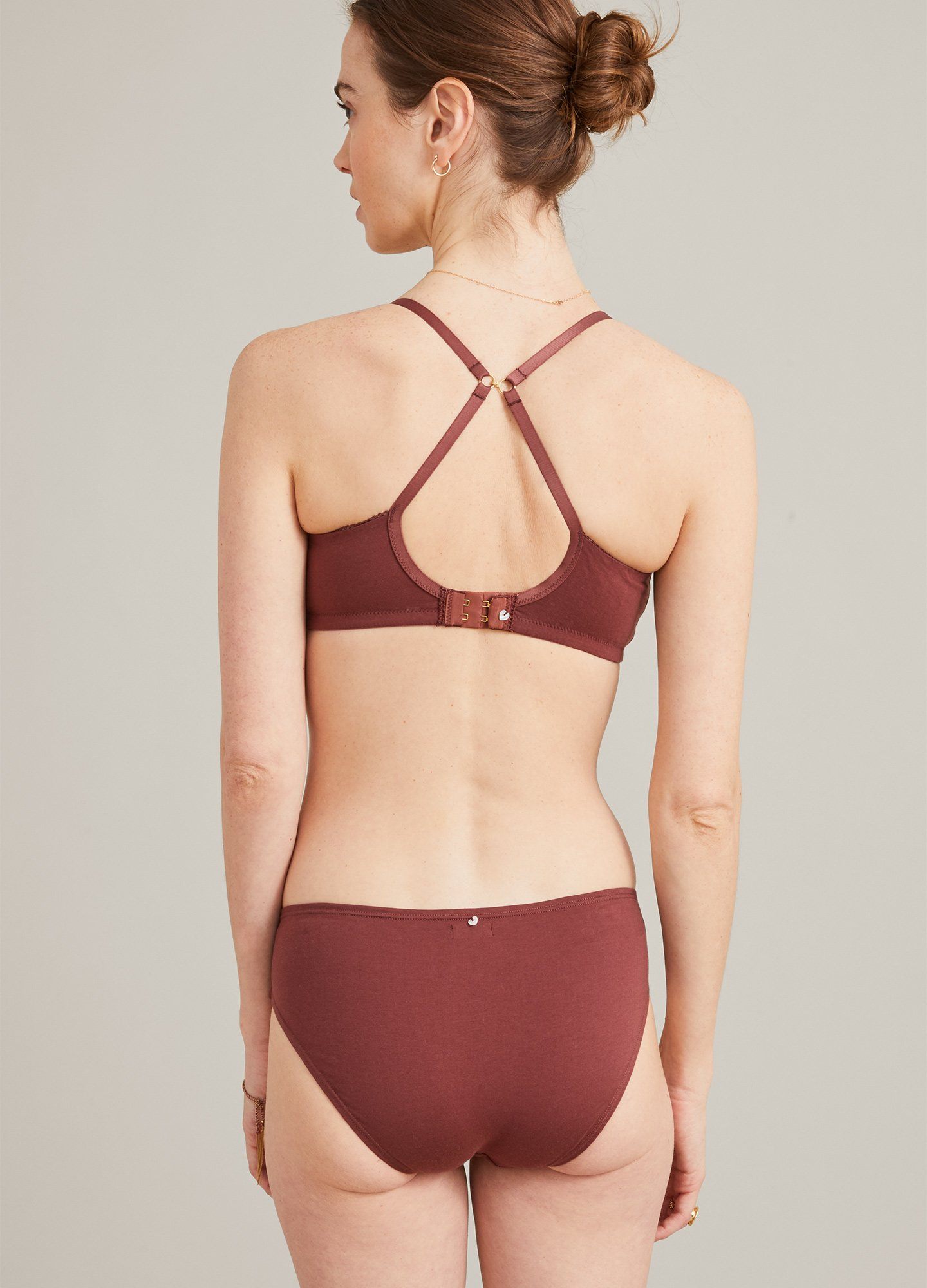 The Everyday Brief - Soft seamless maternity nursing bra and matching briefs in warm anise color designed for pregnancy and postpartum comfort.